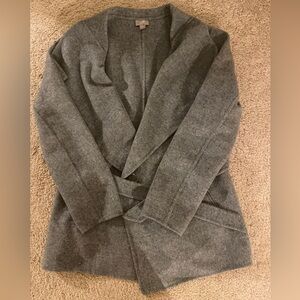J. Jill Wool & Angora Belted Wrap Coat/Jacket Gray Small Side Pockets